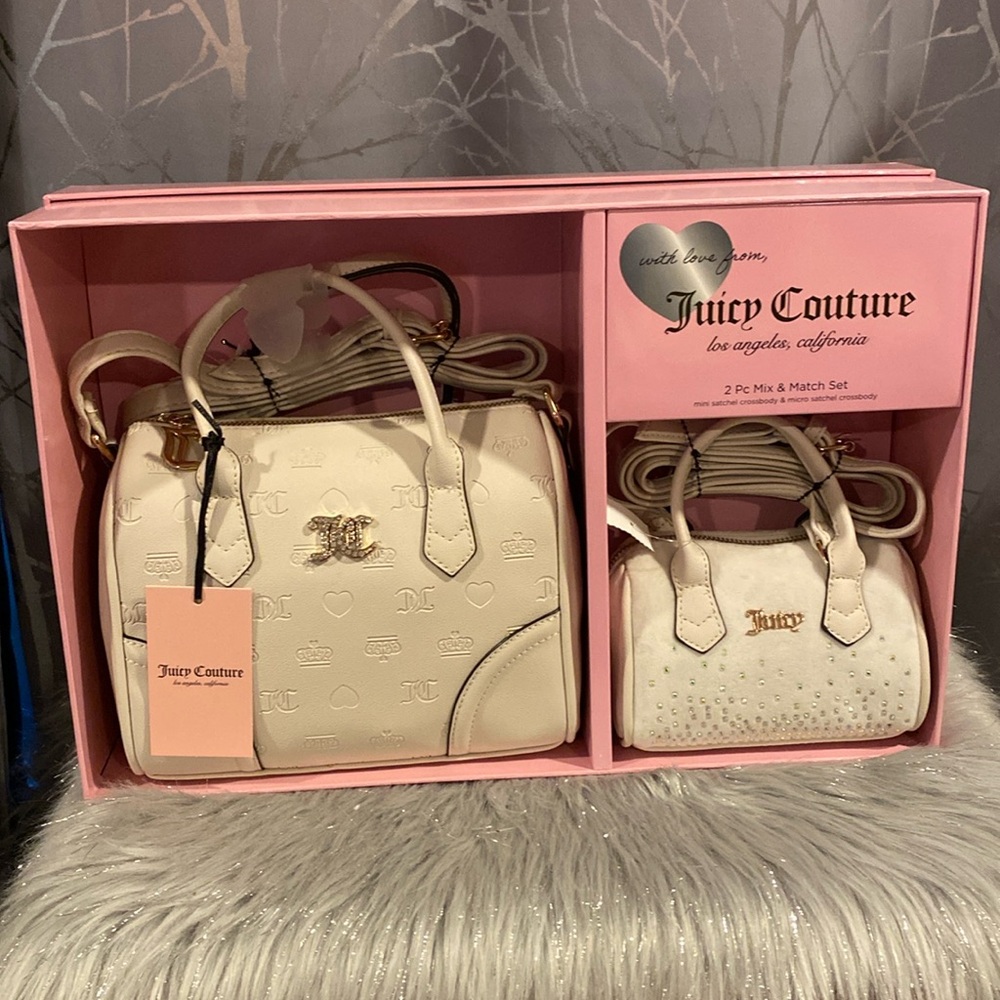 BNWT JUICY COUTURE White Satchel Crossbody and Mini Crossbody Gift Box Set
